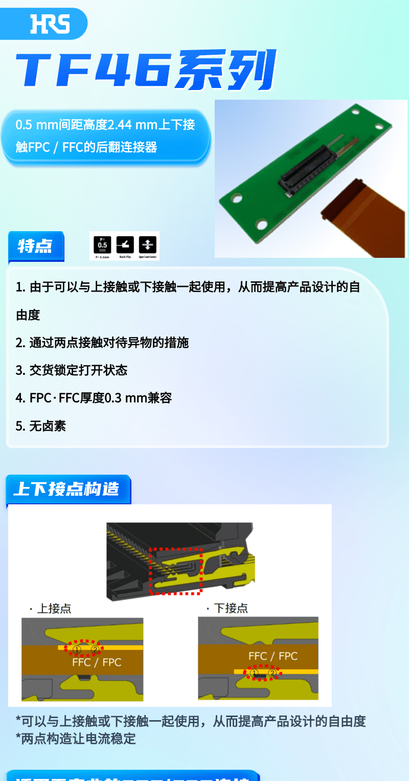 上下接触FPC / FFC的后翻连接器-TF46系列